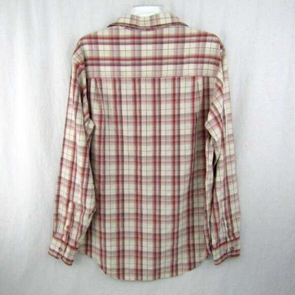 Solaris Ivory Rust Plaid Button Front Shirt Mens Size M Hiking Long Sleeve - Picture 5 of 11